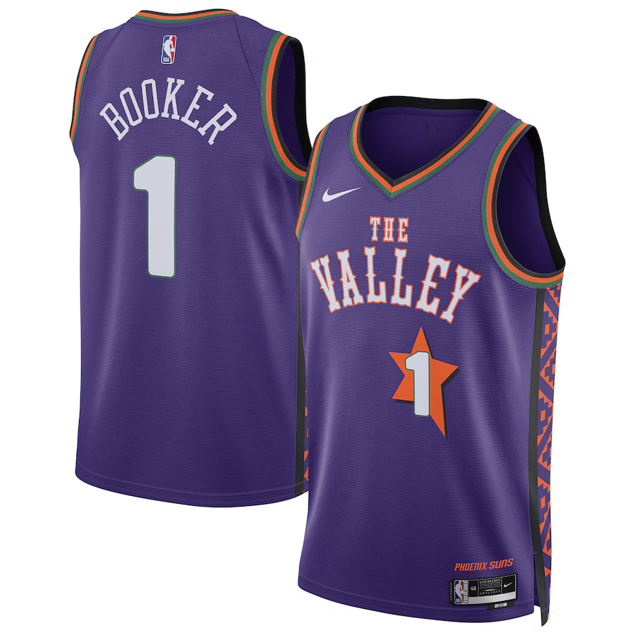 Men Phoenix Suns #1 Devin Booker Nike Purple City Edition 2024-25 Swingman Player NBA Jersey->san antonio spurs->NBA Jersey